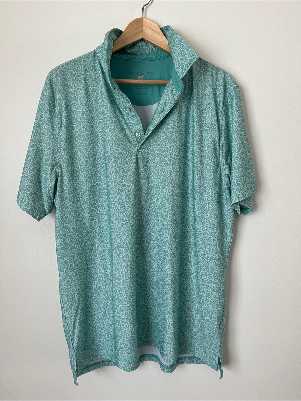 Hickey Freeman Mint Green Short Sleeve Polo with Subtle Print